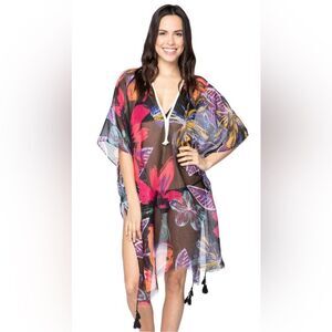 Pool to Party Subtle Luxury Night Garden Print Kaftan Coverup, One size